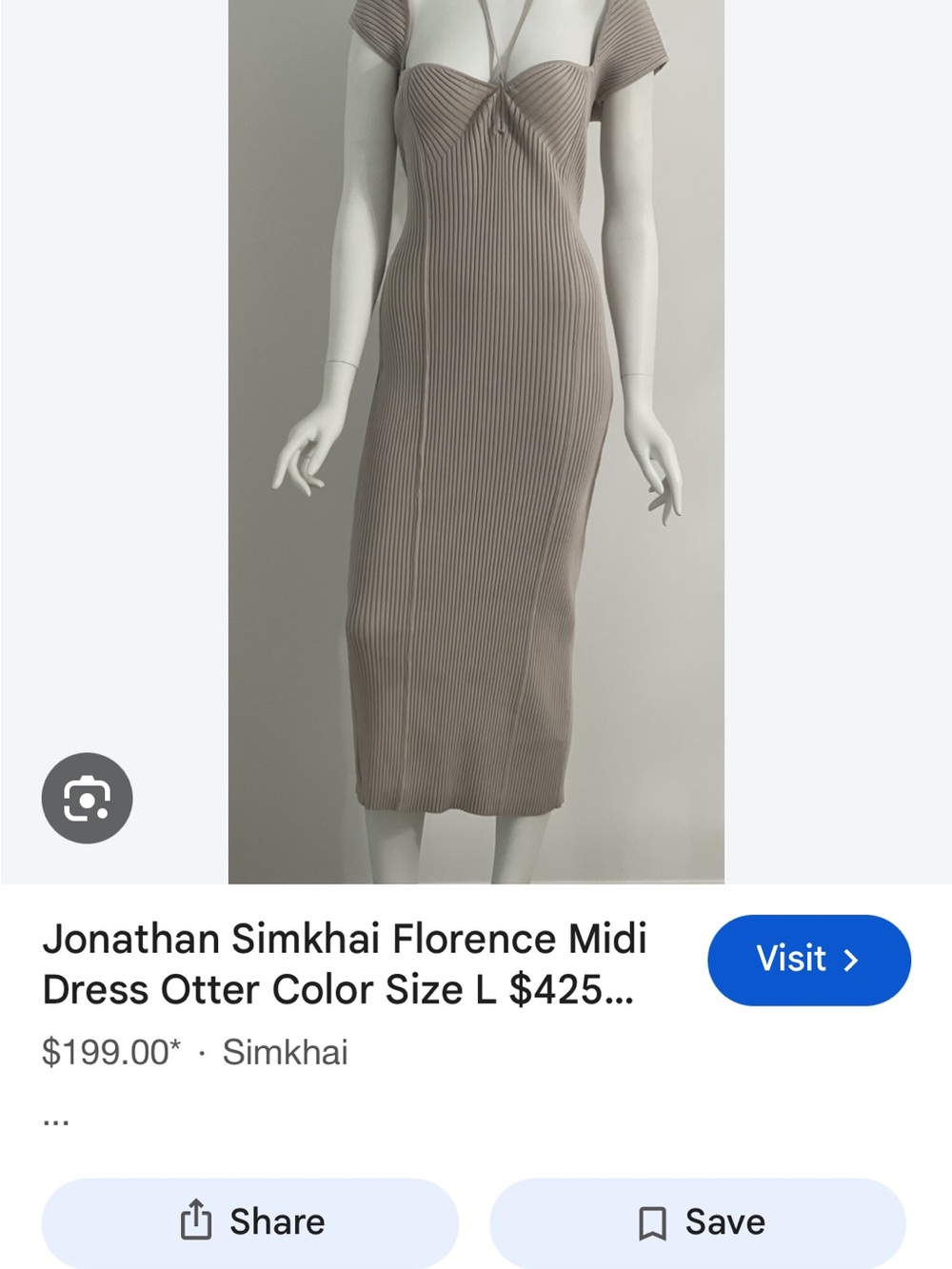 NWOT Jonathan Simkhai Taupe Ribbed Midi Dress